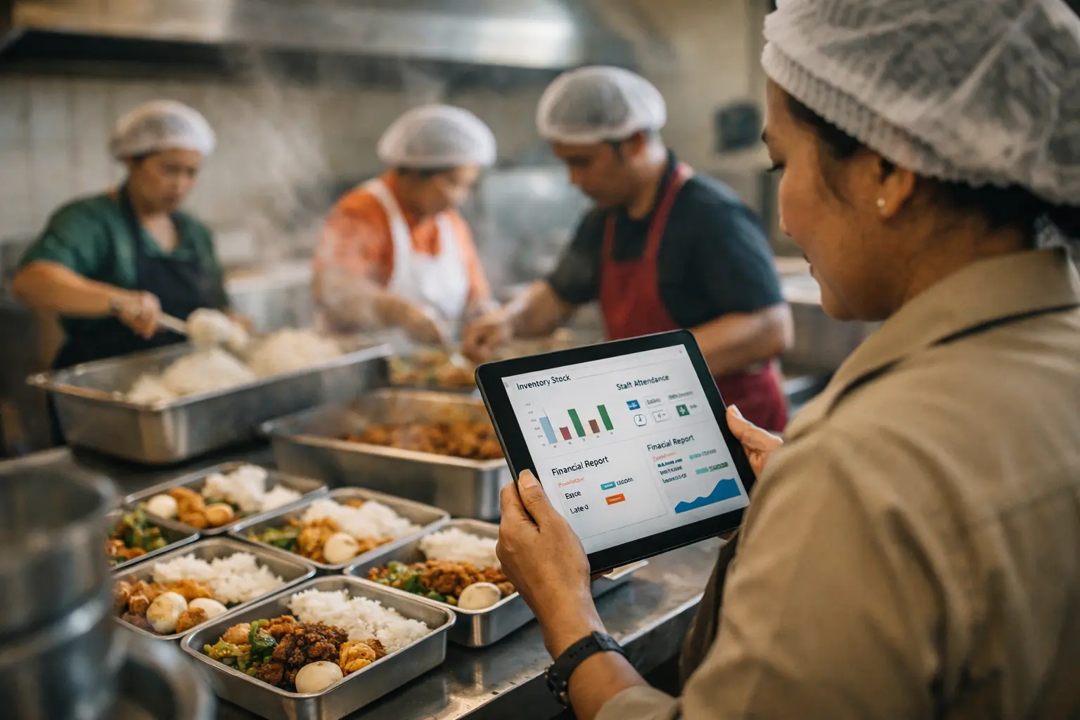 Chef menggunakan tablet di dapur
